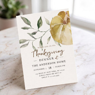 Moderne Aquarel Pompoen Thanksgiving Diner Briefkaart