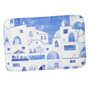 Moderne aquarel Santorini Grieks Eiland Badmat