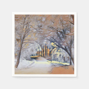 Moderne aquarel van gekleurde besneeuwde bomen servet