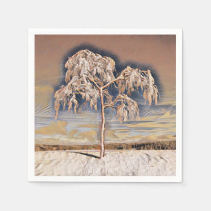 Moderne aquarel van gekleurde besneeuwde bomen servet
