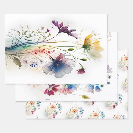 Moderne aquarel wilde bloemen inpakpapier vel (Set)