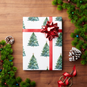 Moderne Aquarel Winter Den Groen Boom Kerstmis Cadeaupapier