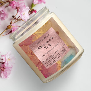 Moderne Aquarelle Rose Gold Luxe Bougie Étiquette