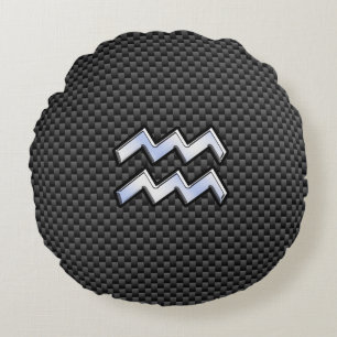 Moderne Aquarius Zodiac Sign Carbon Style Rond Kussen
