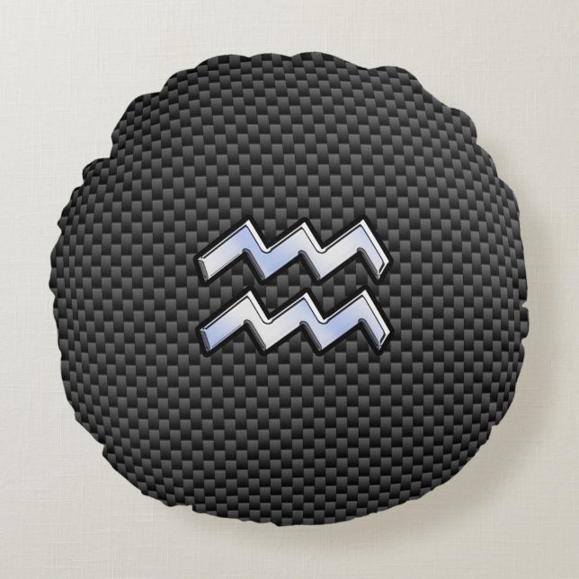 Moderne Aquarius Zodiac Sign Carbon Style Rond Kussen (Voorkant)