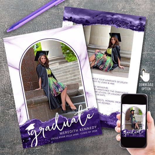 Moderne Arch 2 Foto's Paars Agate Glitter Script Aankondiging