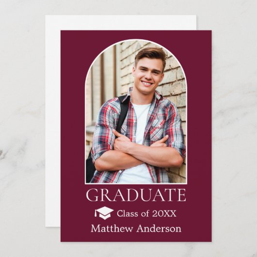 Moderne Arch Afstudeerder Pet Burgundy Afstuderen Aankondiging (Voorkant / Achterkant)