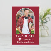 Moderne Arch Afstudeerder Pet Foto Rood Afstuderen Aankondiging (Staand voorkant)