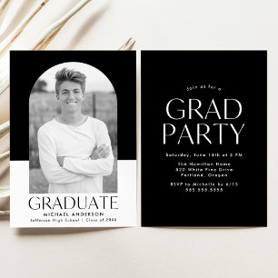 Moderne Arch Black Color Block Graduparty Kaart