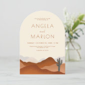 Moderne Arch Boho Desert Mountain Trouwfoto Kaart (Staand voorkant)