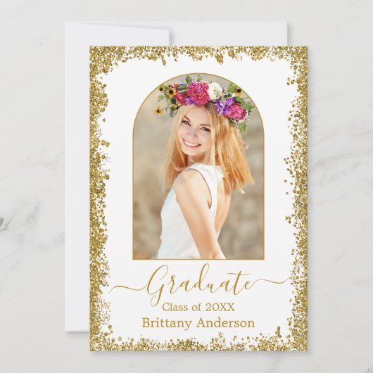 Moderne Arch Calligraphy Gold Glitter Afstuderen Aankondiging (Voorkant)