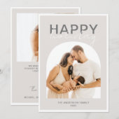 Moderne Arch Cream Grey Photo Happy Holiday Card Kaart (Voorkant / Achterkant)