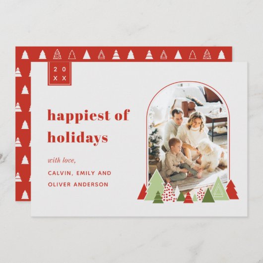 Moderne Arch en Colorful Tree-kerstkaart Kaart (Voorkant / Achterkant)