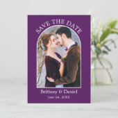 Moderne Arch Lijst Foto Paars Save The Date (Staand voorkant)