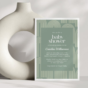 Moderne Arch Line Art Sage Green Baby shower Kaart