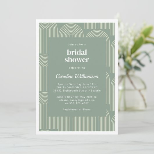 Moderne Arch Line Art Sage Green Vrijgezellenfeest Kaart (Staand voorkant)