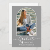 Moderne Arch Pet Calligrafie Gray Afstuderen Aankondiging (Voorkant / Achterkant)