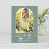 Moderne Arch Pet Sage Green Afstuderen Aankondiging (Staand voorkant)