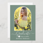 Moderne Arch Pet Sage Green Afstuderen Aankondiging (Voorkant / Achterkant)