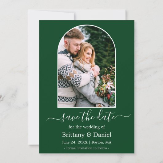 Moderne Arch Photo Lijst Green Save The Date (Voorkant)