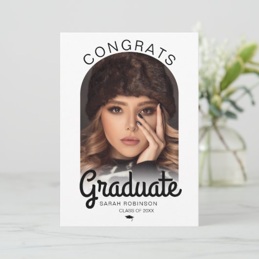 Moderne Arch Photo Minimal Afstuderen Aankondiging (Staand voorkant)