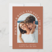 Moderne Arch Photo Terracotta Destination Wedding Save The Date (Voorkant)