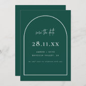 Moderne Arch Retro Minimalist Emerald Green Save The Date (Voorkant / Achterkant)