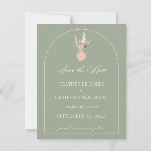 Moderne Arch Sage Green Wedding Save the Date Kaar (Voorkant)