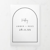 Moderne Arch Tying Knot Black White Wedding Script Drieluik Uitnodiging (Cover)