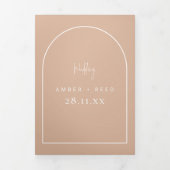 Moderne Arch Tying Knot Weddenschap Blush Pink Scr Drieluik Uitnodiging (Cover)