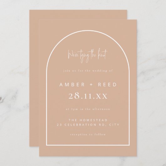 Moderne Arch Tying Knot Weddenschap Blush Pink Scr Kaart (Voorkant / Achterkant)