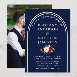Moderne Arch Wedding Burgundy Floral Foto Blue Kaart