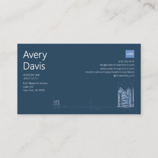 Moderne architect navy & witte minimalistische blu visitekaartje