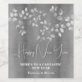 Moderne Argent Floral Nouvel An Eve Vin Étiquette (Étiquettes simples)
