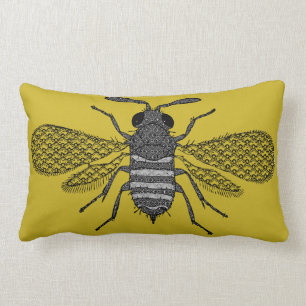 Moderne Art Bumble Bee Print Cushion - Mosterd Kussen