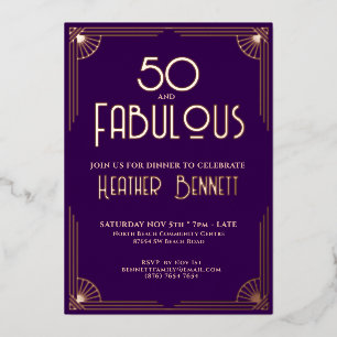 Moderne Art Deco 50 en Fantastische Verjaardag Folie Uitnodiging