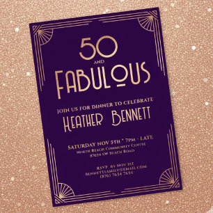 Moderne Art Deco 50 en Fantastische Verjaardag Folie Uitnodiging