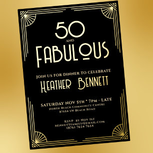 Moderne Art Deco 50 en Fantastische Verjaardag Folie Uitnodiging