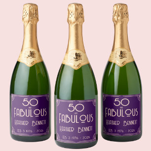 Moderne Art Deco 50 en Fantastische Verjaardag Sparkling Wijnetiket