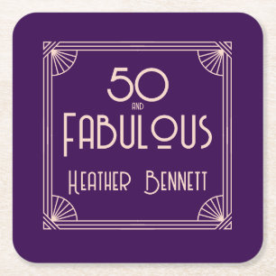 Moderne Art Deco 50 en Fantastische Verjaardag Vierkante Kartonnen Onderzetter