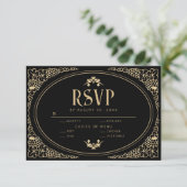Moderne Art Deco Black en Faux Gold RSVP QR Code (Staand voorkant)