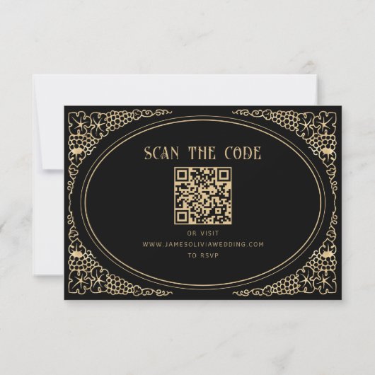 Moderne Art Deco Black en Faux Gold RSVP QR Code (Achterkant)