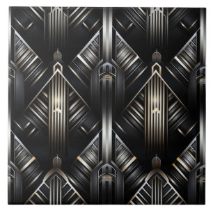 Moderne Art Deco, Chiaroscuro, Goud en Zwart Tegeltje