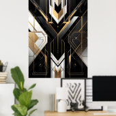 Moderne Art Deco Geometrisch goud zwart wit Poster (Thuiskantoor)
