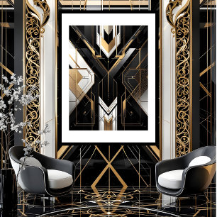 Moderne Art Deco geometrische goud zwart wit Poster