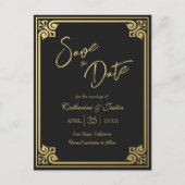 Moderne Art Deco Gold Black Pauw Bewaar de datum Briefkaart (Voorkant)