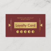 Moderne Art Deco Gold Burgundy Loyalty Punch Card Visitekaartje (Voorkant)