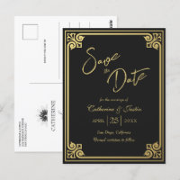 Moderne Art Deco Gouden Zwarte Pauw Save The Date