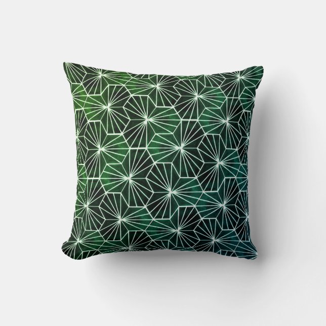 Moderne Art Deco Groen Wit Geometrisch Patroon Kussen (Voorkant)