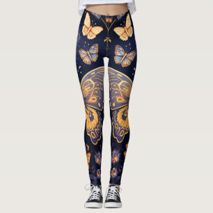 Moderne Art Deco Paarse Blauwe Gouden Vlinder Leggings